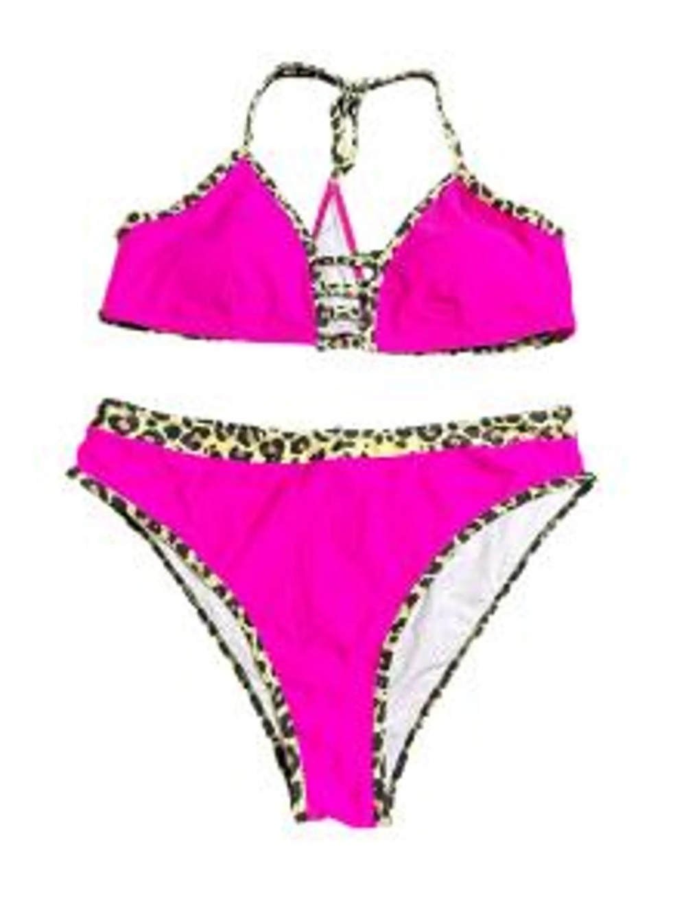 Women's Hot Pink Leopard-Trim Bikini Set